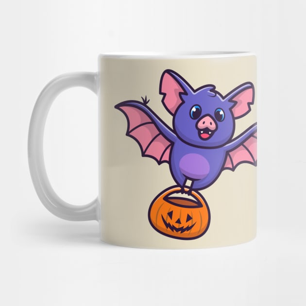 Cute Bat With Pumpkin Halloween Cartoon by Catalyst Labs